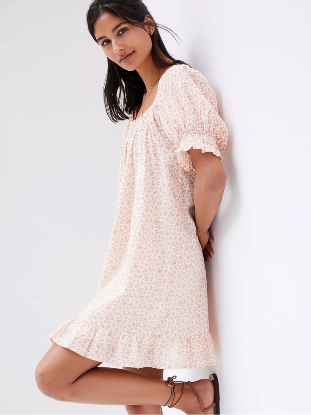 dRA Anthropologie Puff Sleeve Babydoll Dress Size Medium Floral Mini Cottagecore